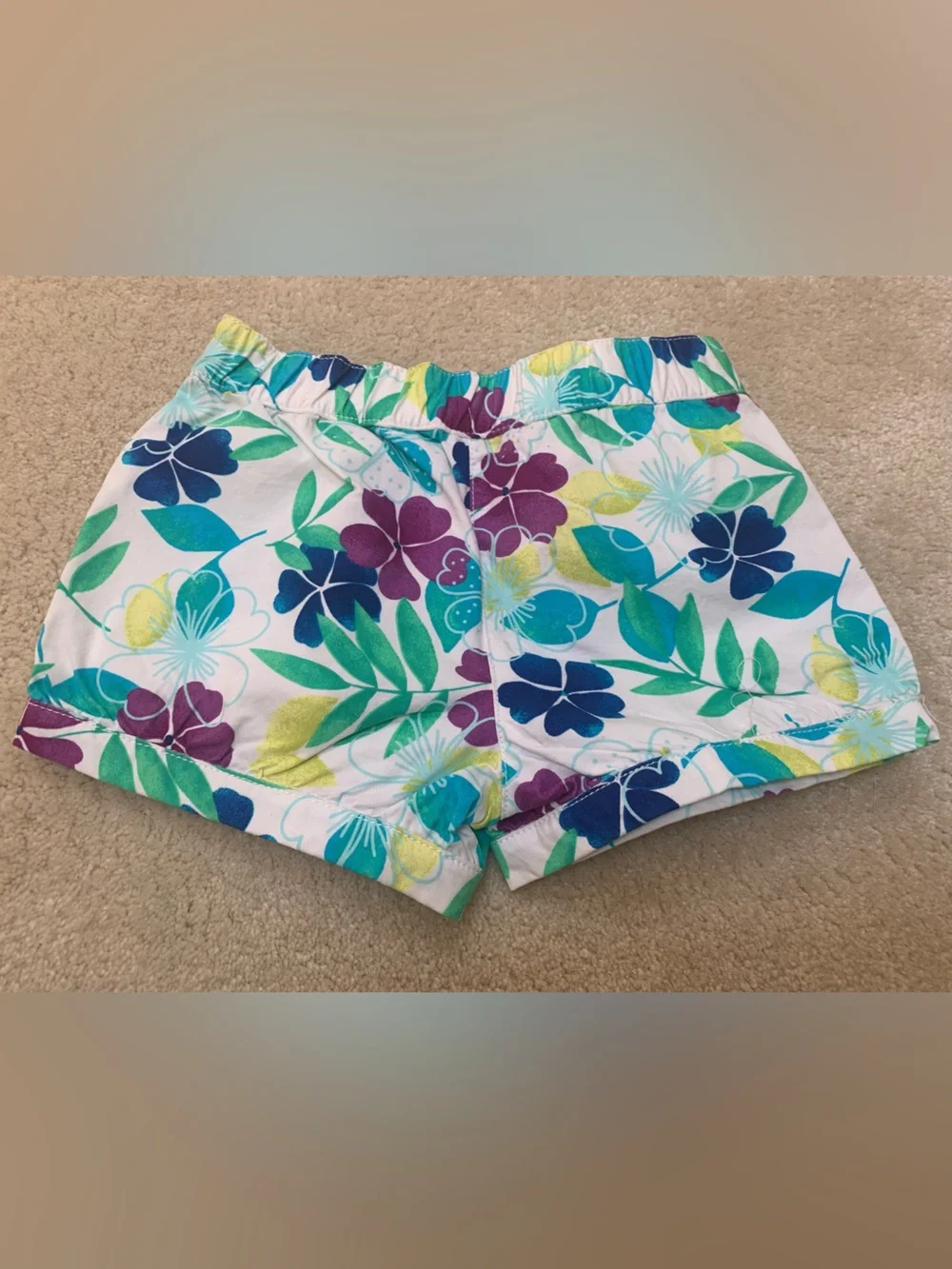 Gymboree Girls Floral White Tropical Shorts & Blue Denim Seahorse Shorts Set